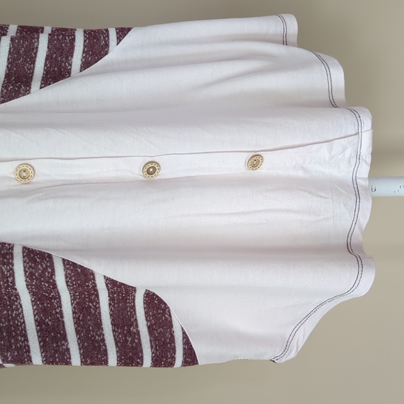 Pink Clover Striped Faux Button Back SS High Low Top L White Red Purple - Picture 11 of 15